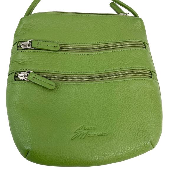 Stone Mountain Crossbody Purse Bag Green Pebble Leather 8" x 7" - Picture 3 of 10